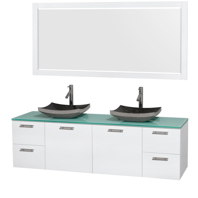 Wyndham Collection Amare 72" Wall-Mounted Double Bathroom Vanity Set with Vessel Sinks - Glossy White WC-R4100-72-WHT-DBL 6