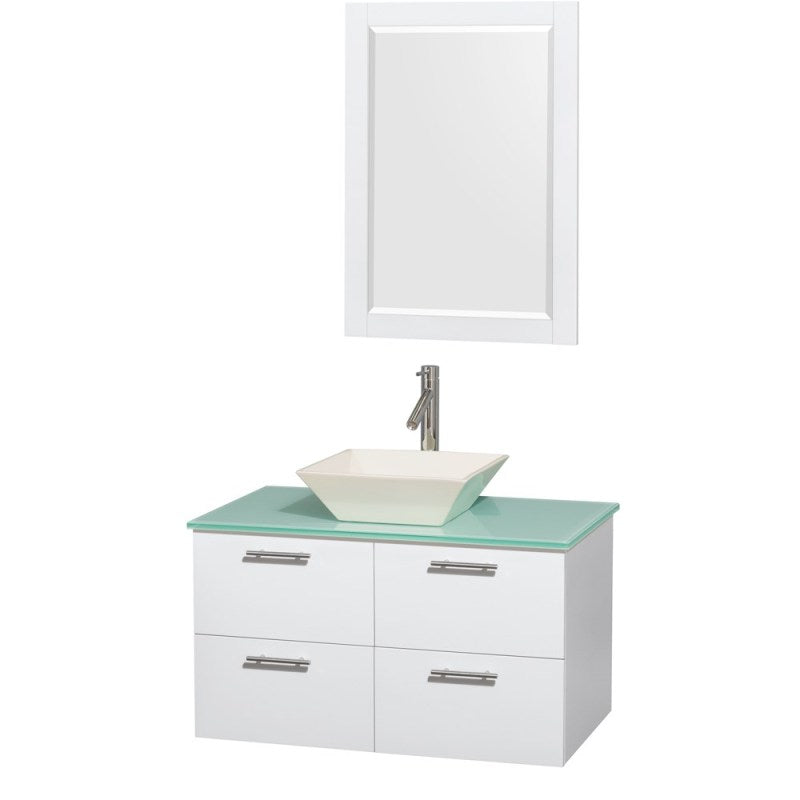 Wyndham Collection Amare 36" Wall-Mounted Bathroom Vanity Set with Vessel Sink - Glossy White WC-R4100-36-WHT 4