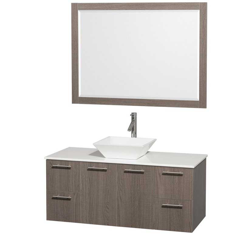 Wyndham Collection Amare 48" Wall-Mounted Bathroom Vanity Set with Vessel Sink - Gray Oak WC-R4100-48-GROAK