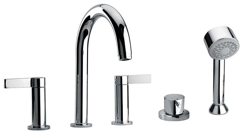 Jewel Faucets Chrome Two Lever Handle Roman Tub Faucet and Hand Shower With Classic Spout 14109