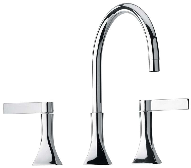 Jewel Faucets Chrome Two Blade Handle Widespread Lavatory Faucet With Goose Neck Spout 17214