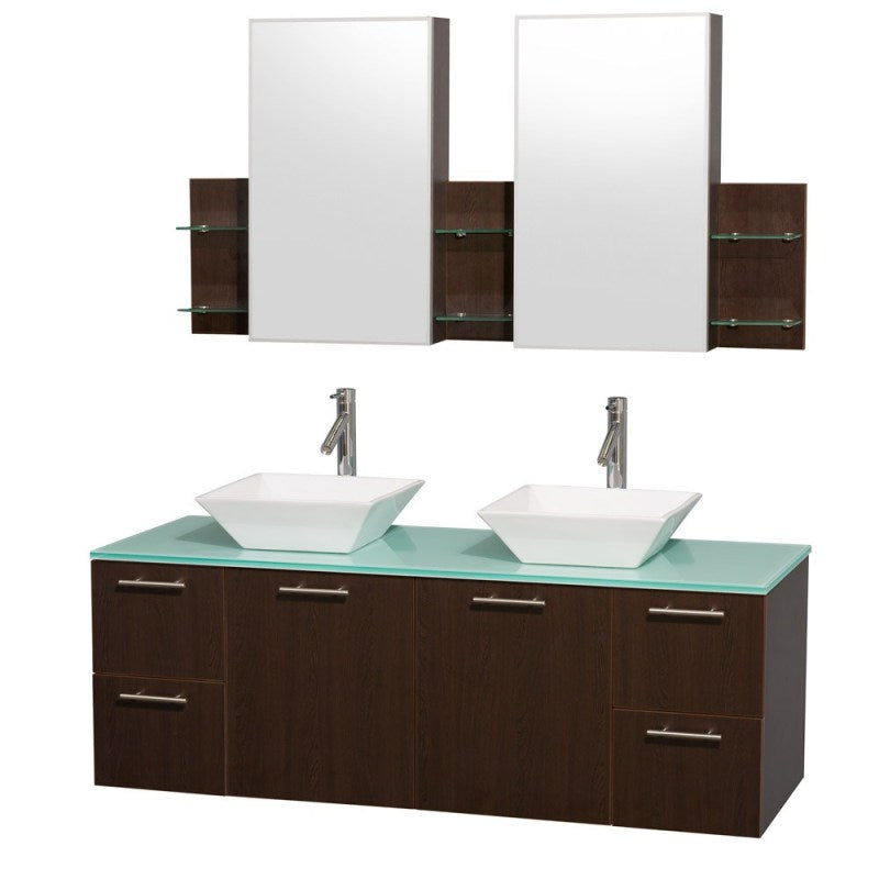 Wyndham Collection Amare 60" Wall-Mounted Double Bathroom Vanity Set with Vessel Sinks - Espresso WC-R4100-60-ESP-DBL