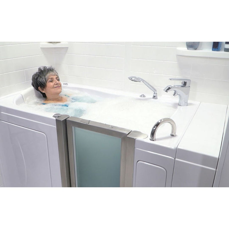 Ella Peitite 28"x52" Acrylic Hydro Massage Walk-In Bathtub with Right Inward Swing Door, 2 Piece Fast Fill Faucet, 2" Dual Drain 2