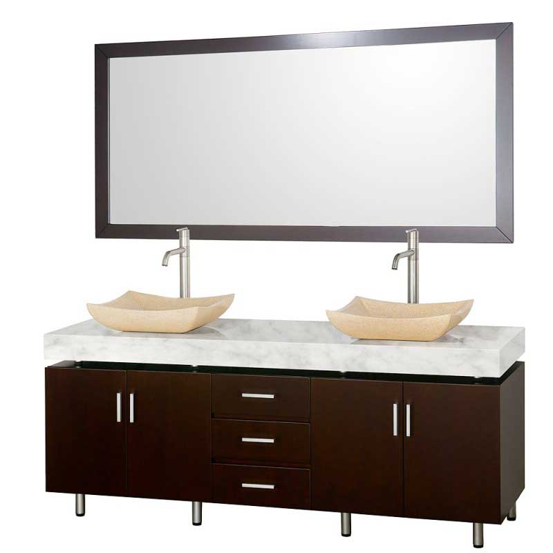 Wyndham Collection Malibu 72" Double Bathroom Vanity Set - Espresso Finish with White Carrera Marble Counter and Handles WC-CG3000H-72-ESP-WHTCAR 3