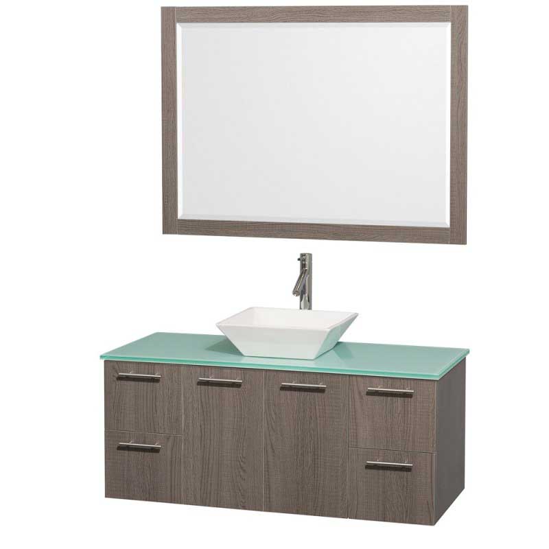 Wyndham Collection Amare 48" Wall-Mounted Bathroom Vanity Set with Vessel Sink - Gray Oak WC-R4100-48-GROAK 3