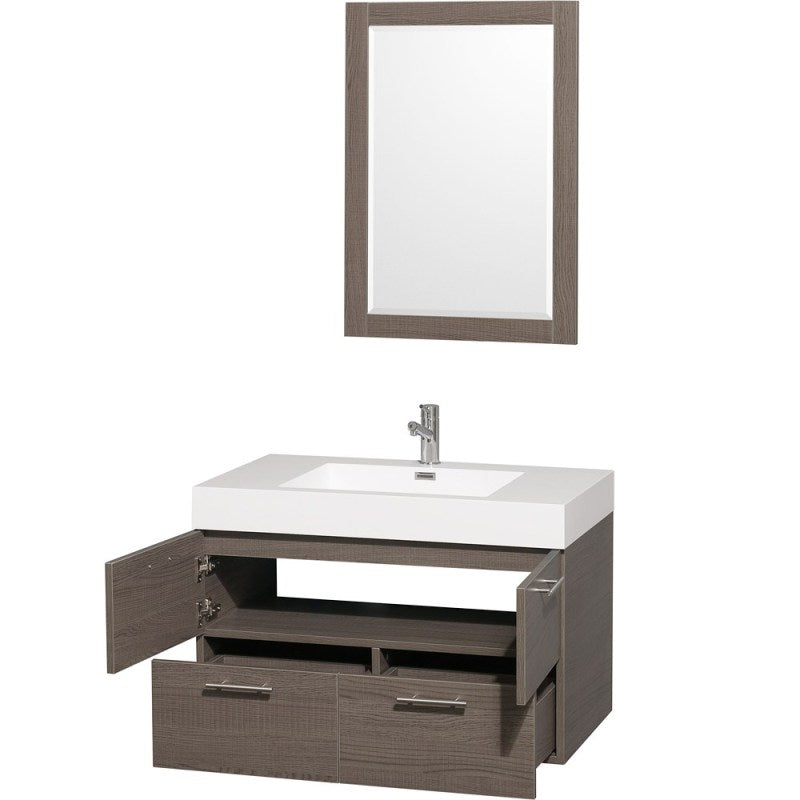 Wyndham Collection Amare 36" Wall-Mounted Bathroom Vanity Set with Integrated Sink - Gray Oak WC-R4100-36-VAN-GRO- 2