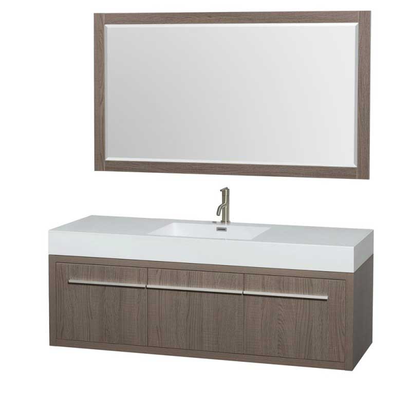 Wyndham Collection Axa 60" Single Bathroom Vanity in Gray Oak, Acrylic Resin Countertop, Integrated Sink, and 58" Mirror WCR430060SGOARINTM58