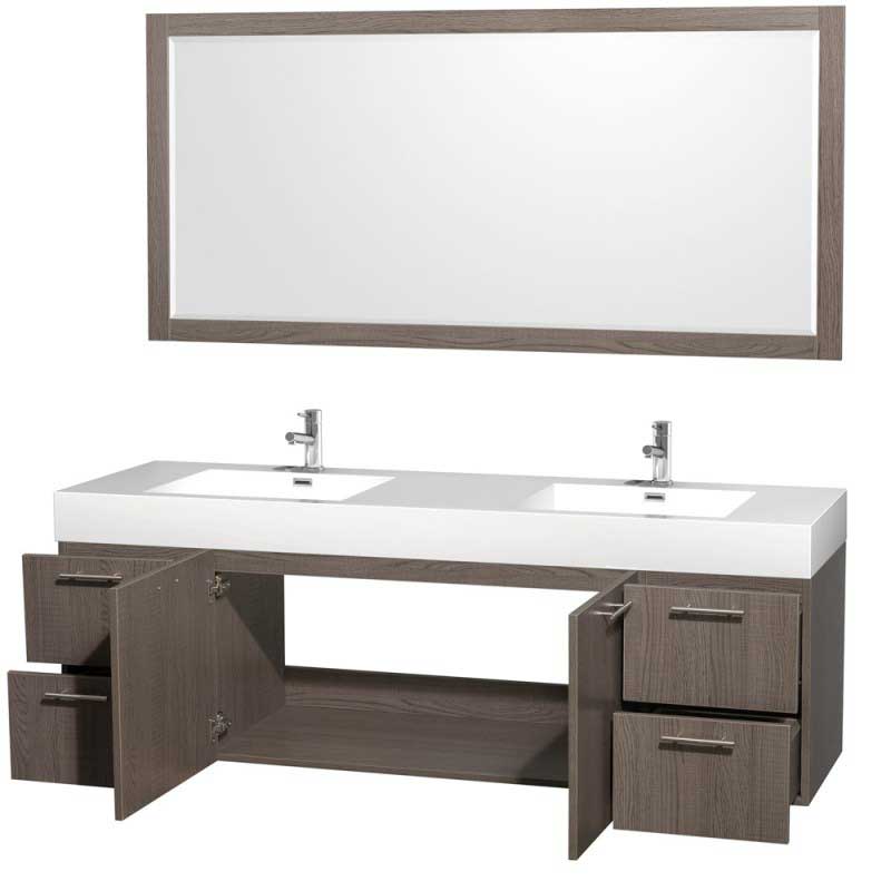 Wyndham Collection Amare 72" Wall-Mounted Double Bathroom Vanity Set with Integrated Sinks - Gray Oak WC-R4100-72-VAN-GRO-- 2