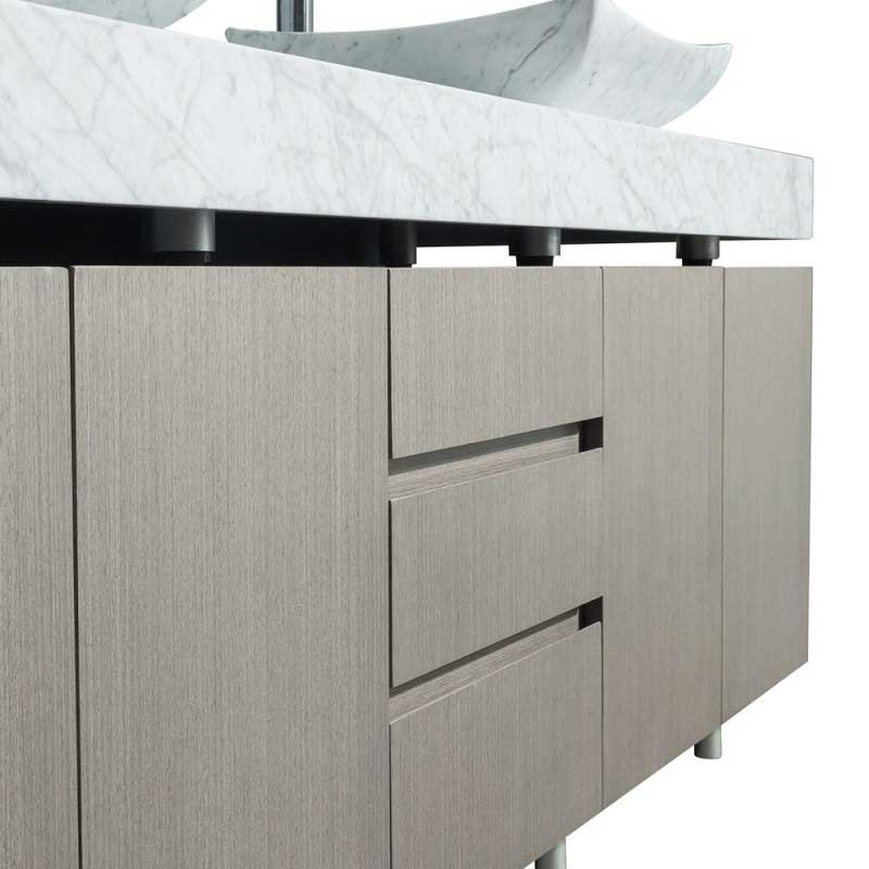Wyndham Collection Malibu 72" Double Bathroom Vanity Set - Gray Oak Finish with White Carrera Marble Counter and Handles WC-CG3000H-72-GROAK-WHTCAR 7