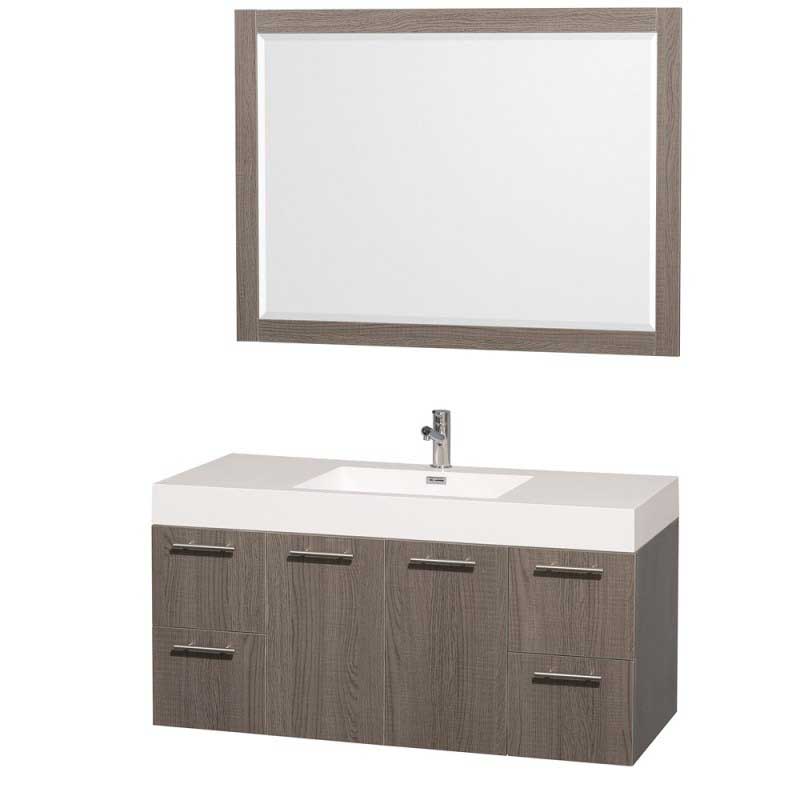 Wyndham Collection Amare 48" Wall-Mounted Bathroom Vanity Set with Integrated Sink - Gray Oak WC-R4100-48-VAN-GRO-
