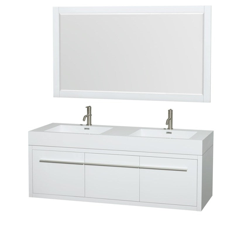 Wyndham Collection Axa 60" Wall-Mounted Double Bathroom Vanity Set With Integrated Sinks - Glossy White WC-R4300-60-VAN-WHT