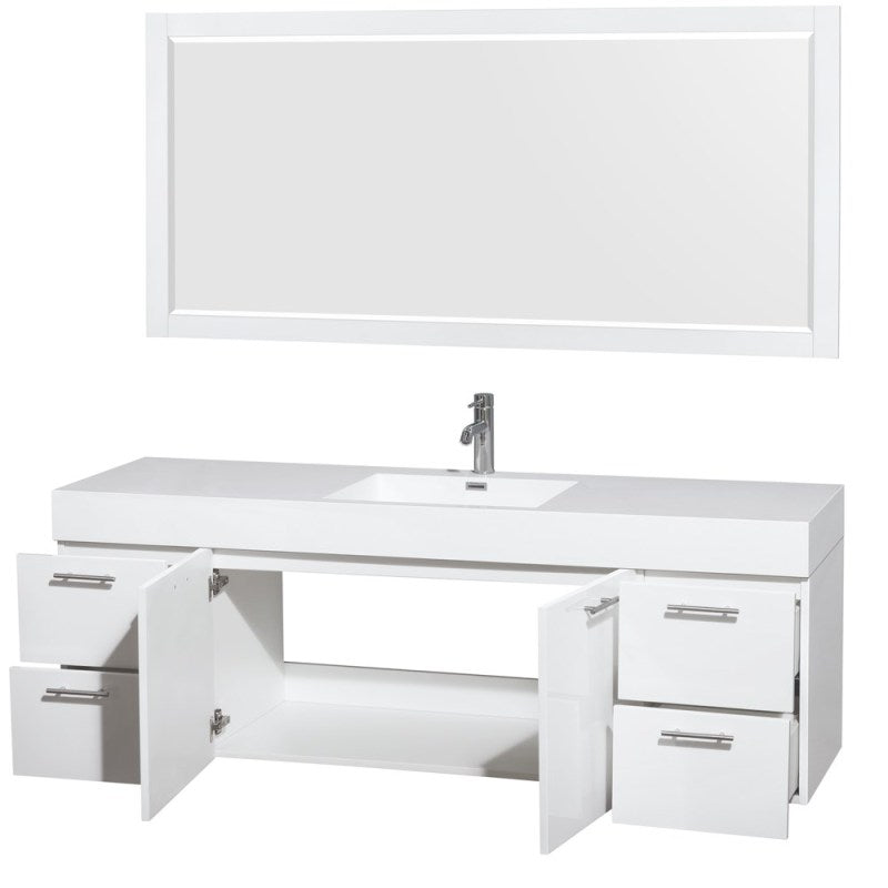 Wyndham Collection Amare 72" Single Bathroom Vanity in Glossy White, Acrylic-Resin Countertop, Integrated Sink, and 70" Mirror WCR410072SGWARINTM70 2