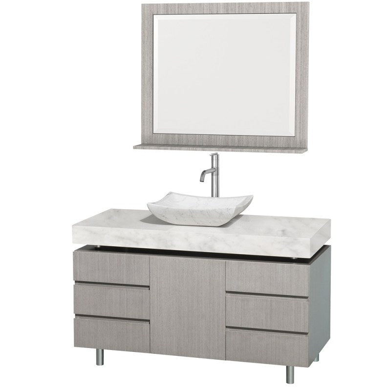 Wyndham Collection Malibu 48" Bathroom Vanity Set - Gray Oak Finish with White Carrera Marble Counter WC-CG3000-48-GROAK-WHTCAR