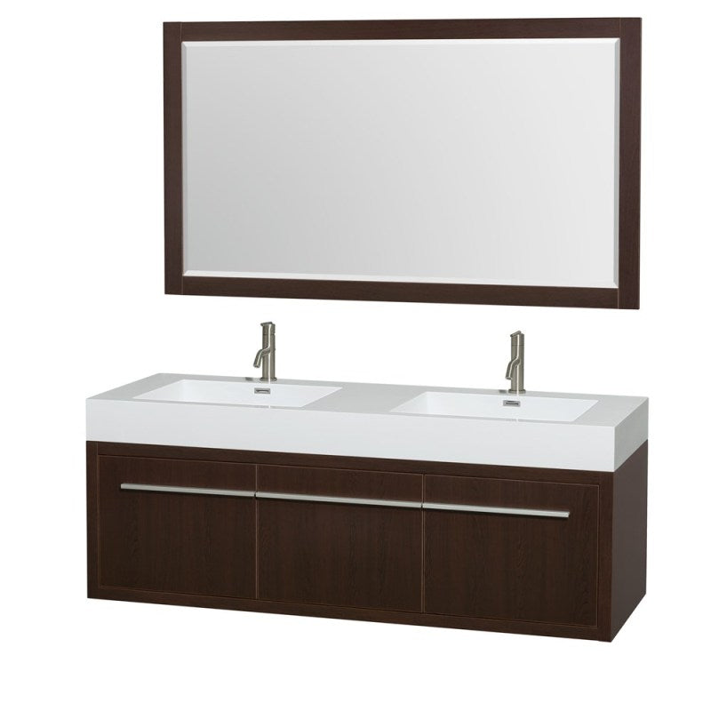 Wyndham Collection Axa 60" Wall-Mounted Double Bathroom Vanity Set With Integrated Sinks - Espresso WC-R4300-60-VAN-ESP