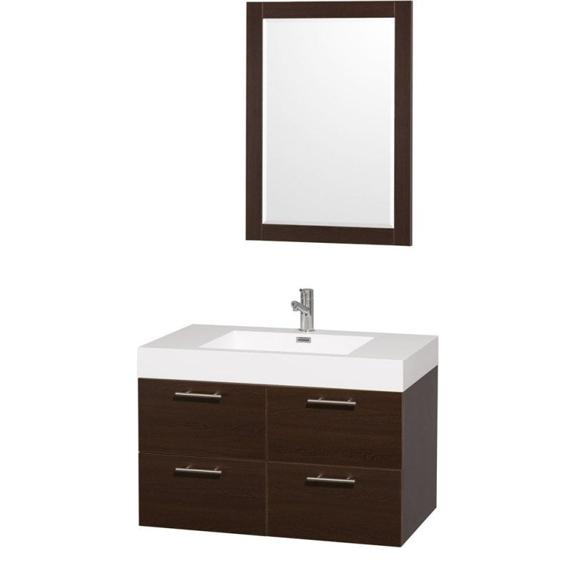 Wyndham Collection Amare 36" Wall-Mounted Bathroom Vanity Set With Integrated Sink - Espresso WC-R4100-36-VAN-ESP-