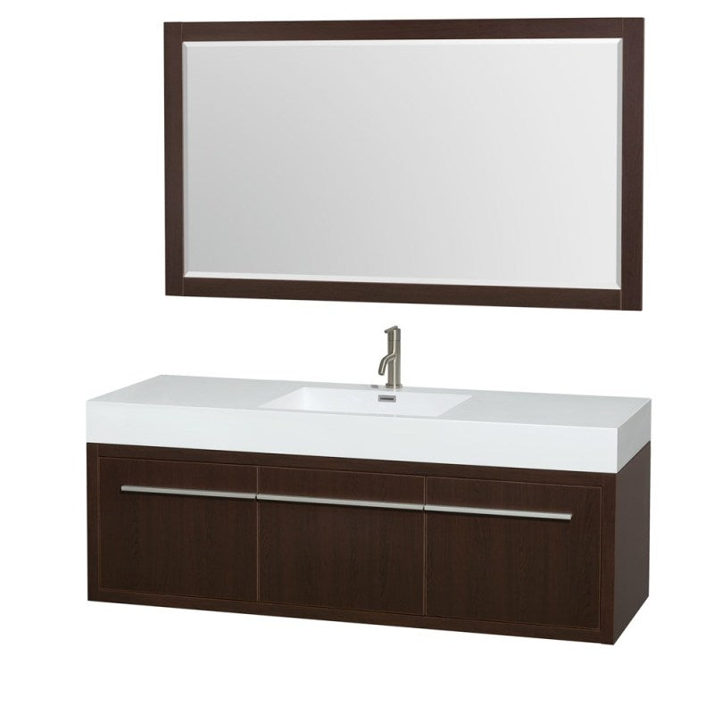 Wyndham Collection Axa 60" Single Bathroom Vanity in Espresso, Acrylic Resin Countertop, Integrated Sink, and 58" Mirror WCR430060SESARINTM58