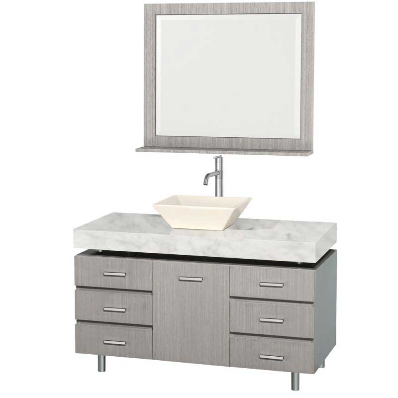 Wyndham Collection Malibu 48" Bathroom Vanity Set - Gray Oak Finish with White Carrera Marble Counter and Handles WC-CG3000H-48-GROAK-WHTCAR 4