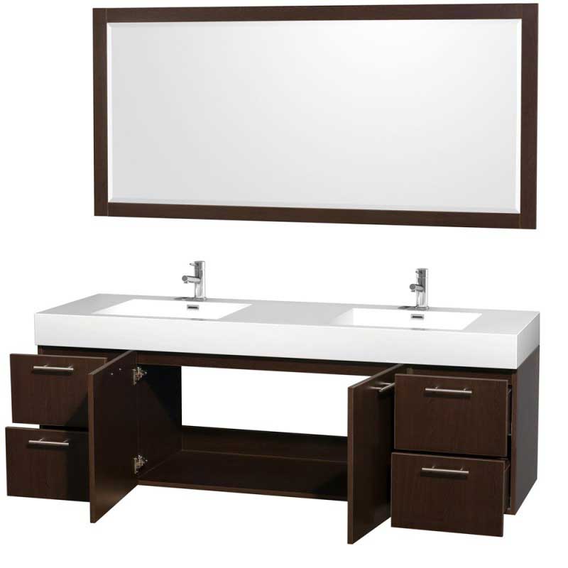 Wyndham Collection Amare 72" Wall-Mounted Double Bathroom Vanity Set with Integrated Sinks - Espresso WC-R4100-72-VAN-ESP-- 2
