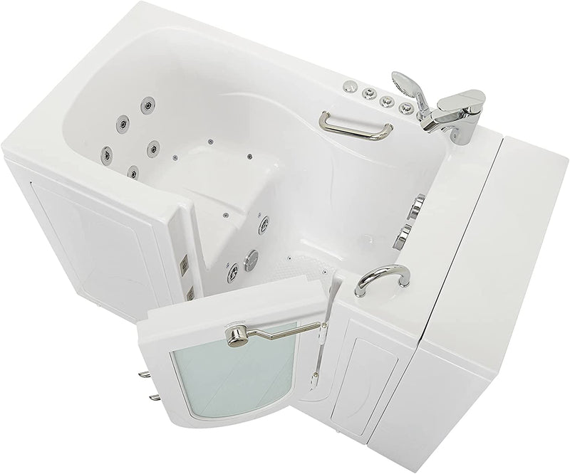 Ellas Bubbles Monaco 32x52 Acrylic Air and Hydro Massage Walk-In Bathtub with Left Outward Swing Door, 2 Piece Fast Fill Faucet, 2" Dual Drain (Dual 2 Piece Faucet Right), White 2