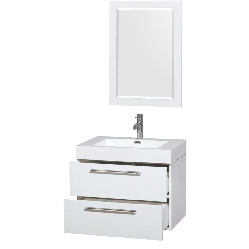 Wyndham Collection Amare 30" Single Bathroom Vanity in Glossy White, Acrylic Resin Countertop, Integrated Sink, and 24" Mirror WCR410030SGWARINTM24 2