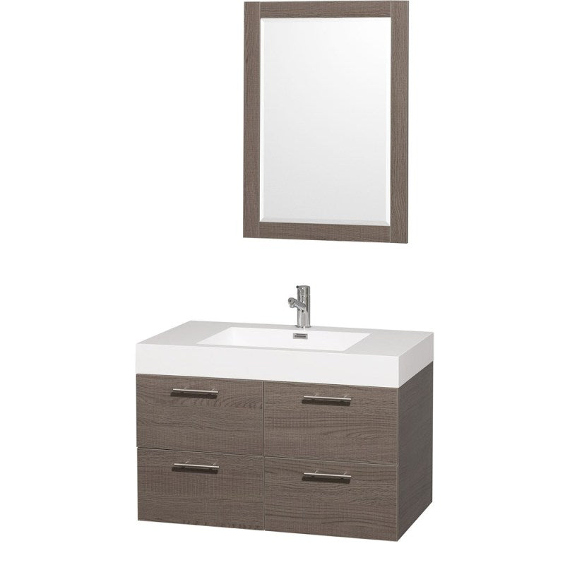 Wyndham Collection Amare 36" Wall-Mounted Bathroom Vanity Set with Integrated Sink - Gray Oak WC-R4100-36-VAN-GRO-