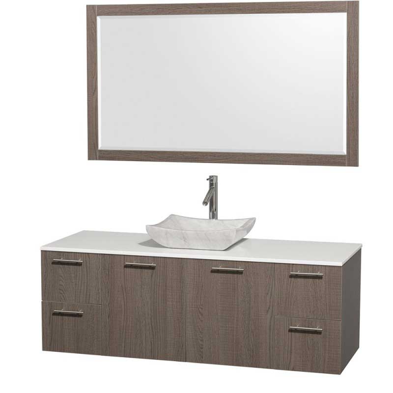 Wyndham Collection Amare 60" Wall-Mounted Single Bathroom Vanity Set with Vessel Sink - Gray Oak WC-R4100-60-GROAK-SGL 7