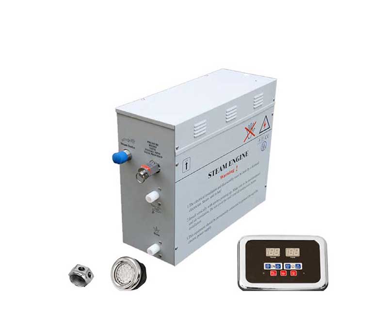 Steam Bath Generator with Waterproof Programmable Controls and Chrome Steam Outlet - 6kW Self-Draining