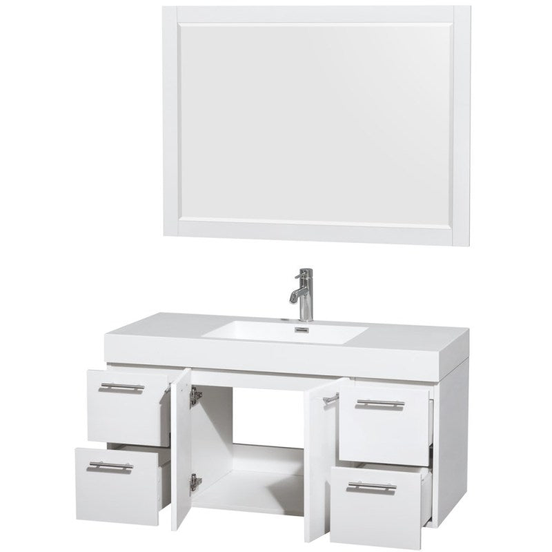 Wyndham Collection Amare 48" Single Bathroom Vanity in Glossy White, Acrylic Resin Countertop, Integrated Sink, and 46" Mirror WCR410048SGWARINTM46 2
