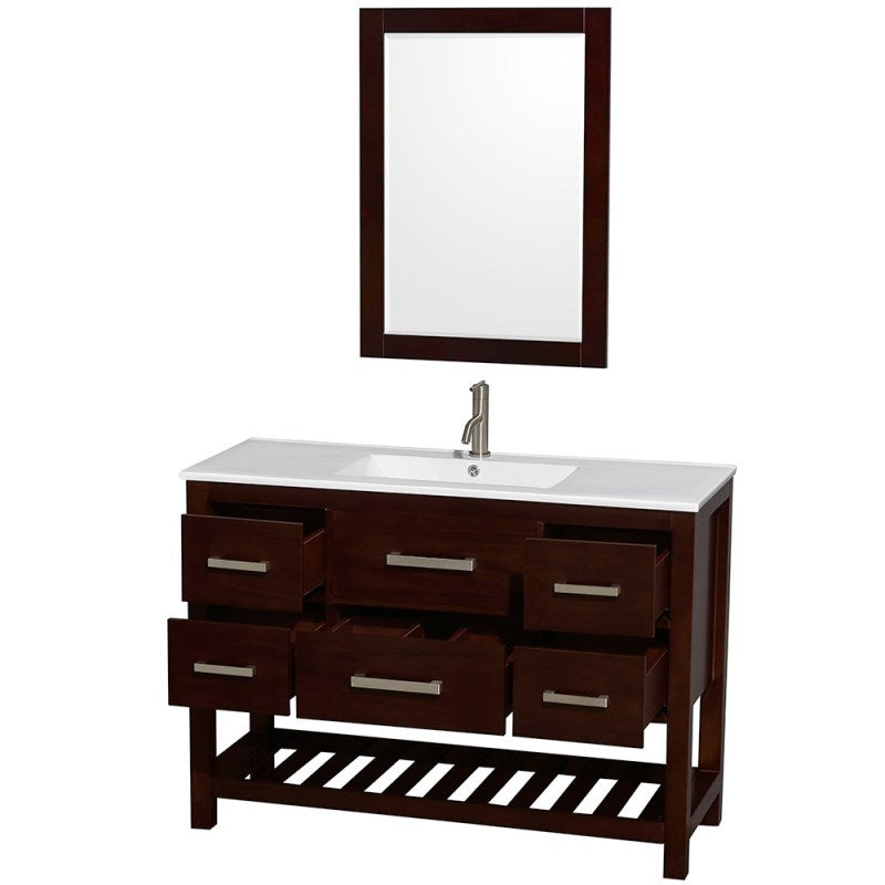 Wyndham Collection Natalie 48 in. Single Bathroom Vanity in Espresso, White Porcelain Countertop, Integrated Sink, and 24 in. Mirror WCS211148SESWPINTM24 2