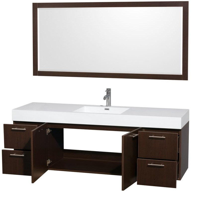 Wyndham Collection Amare 72" Single Bathroom Vanity in Espresso, Acrylic-Resin Countertop, Integrated Sink, and 70" Mirror WCR410072SESARINTM70 2