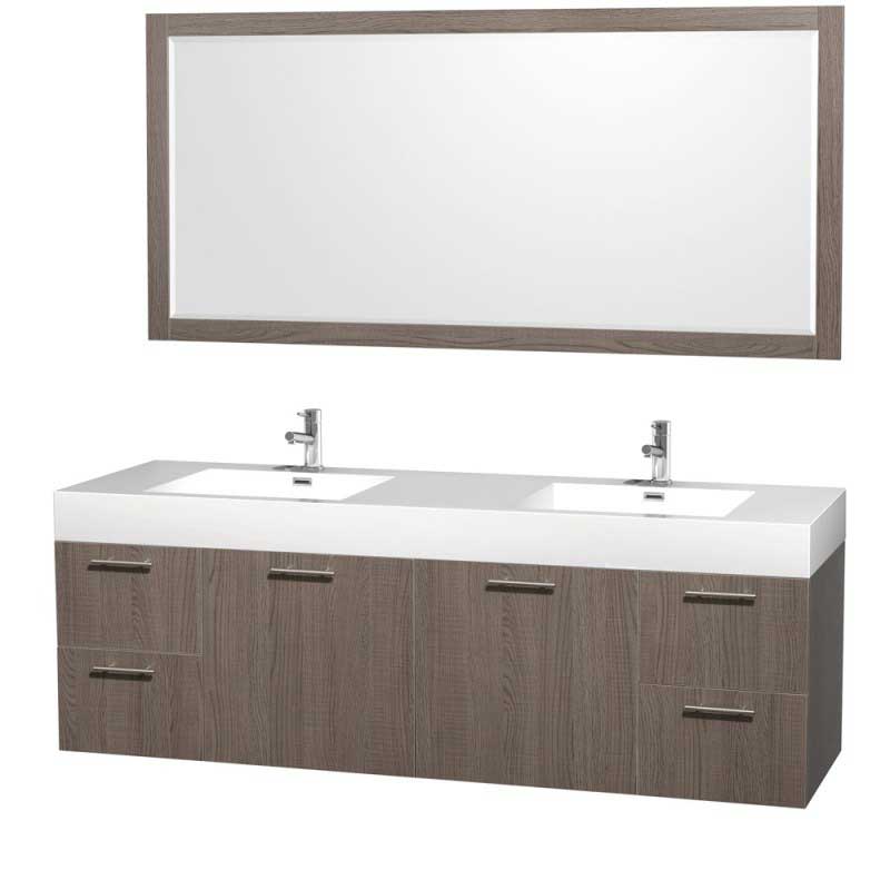 Wyndham Collection Amare 72" Wall-Mounted Double Bathroom Vanity Set with Integrated Sinks - Gray Oak WC-R4100-72-VAN-GRO--