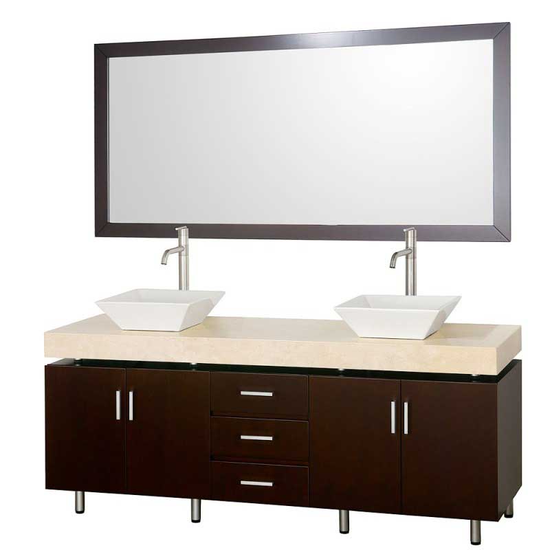 Wyndham Collection Malibu 72" Double Bathroom Vanity Set - Espresso Finish with Ivory Marble Counter and Handles WC-CG3000H-72-ESP-IVO 3