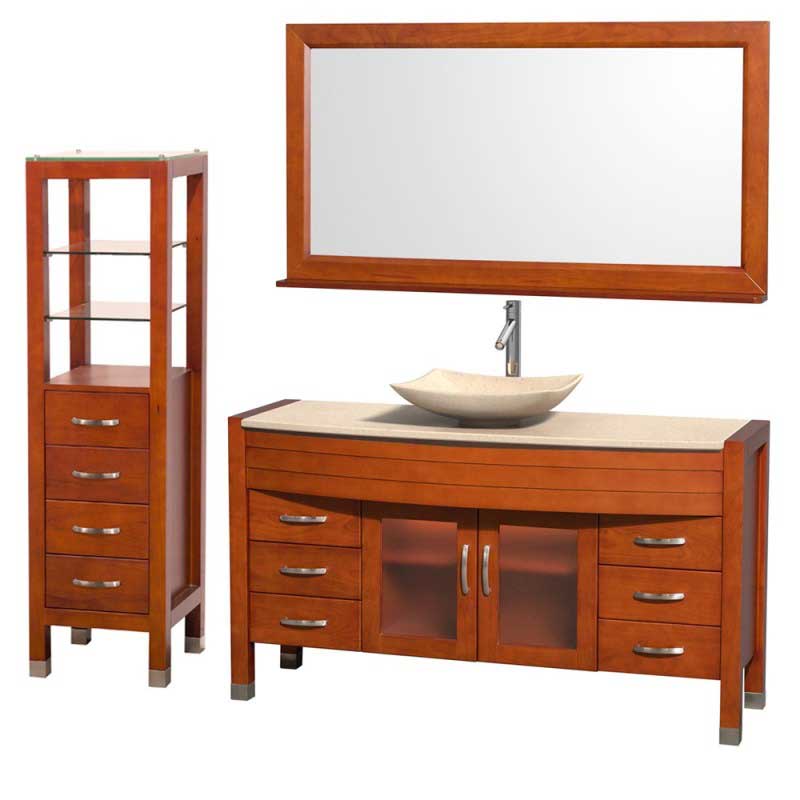 Wyndham Collection Daytona 60" Bathroom Vanity with Vessel Sink, Mirror and Cabinet - Cherry WC-A-W2109-60-T-CH-SET 5