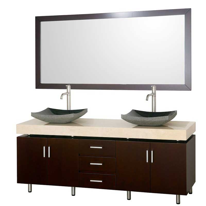 Wyndham Collection Malibu 72" Double Bathroom Vanity Set - Espresso Finish with Ivory Marble Counter and Handles WC-CG3000H-72-ESP-IVO 4