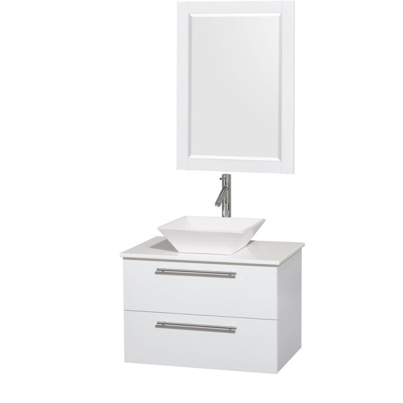 Wyndham Collection Amare 30" Wall-Mounted Bathroom Vanity Set with Vessel Sink - Glossy White WC-R4100-30-WHT 2
