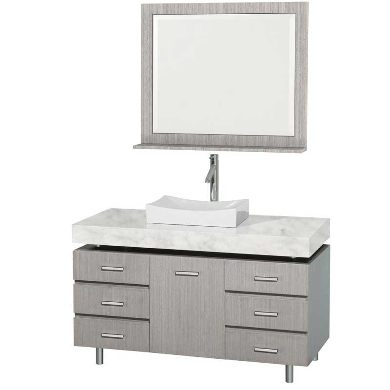 Wyndham Collection Malibu 48" Bathroom Vanity Set - Gray Oak Finish with White Carrera Marble Counter and Handles WC-CG3000H-48-GROAK-WHTCAR 3