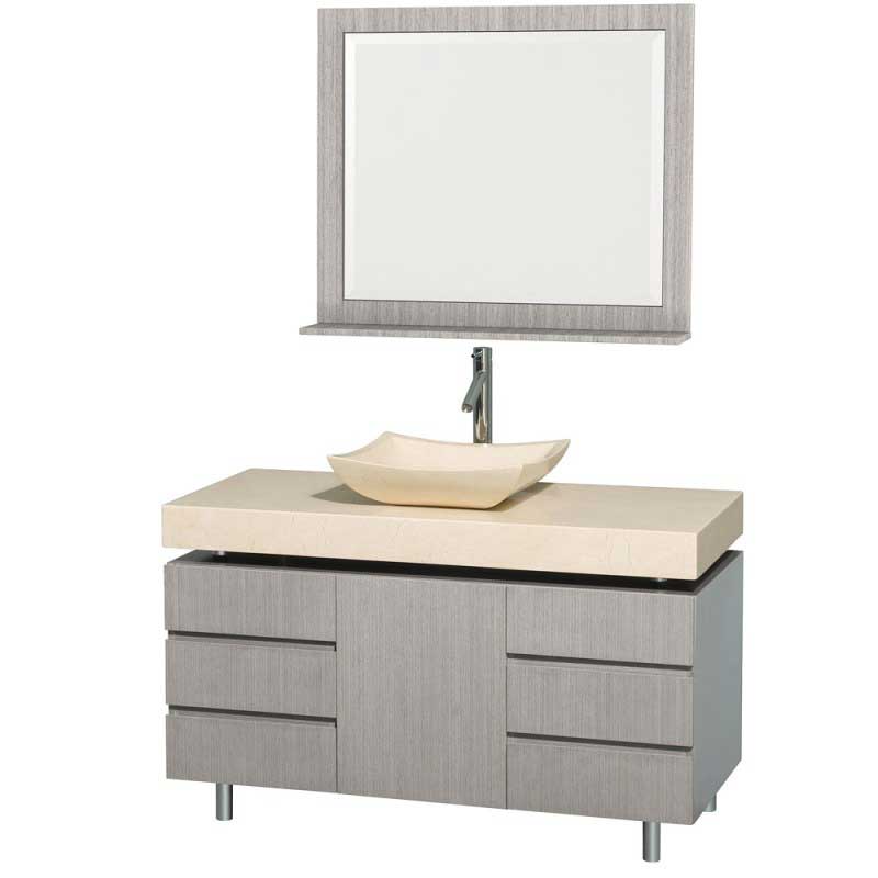 Wyndham Collection Malibu 48" Bathroom Vanity Set - Gray Oak Finish with Ivory Marble Counter WC-CG3000-48-GROAK-IVO