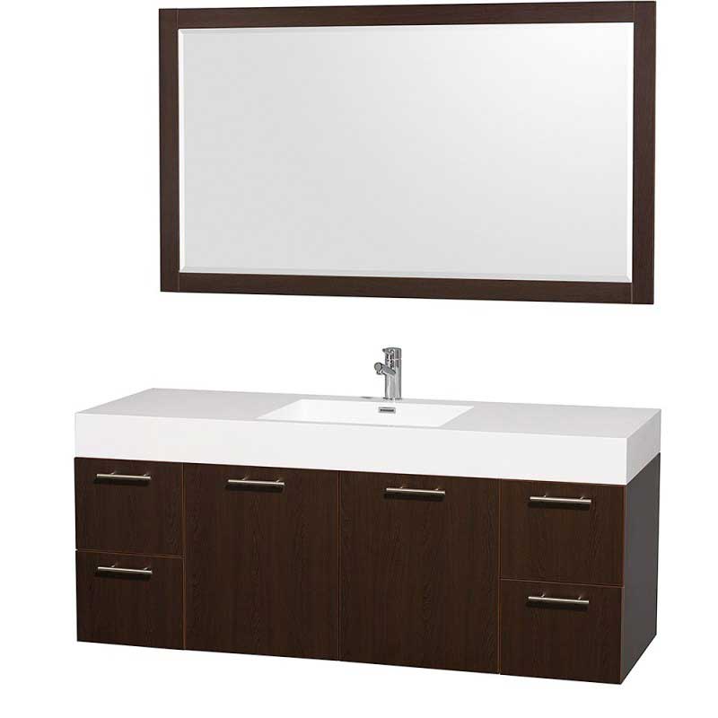 Wyndham Collection Amare 60" Wall-Mounted Single Bathroom Vanity Set with Integrated Sink - Espresso WC-R4100-60-VAN-ESP-