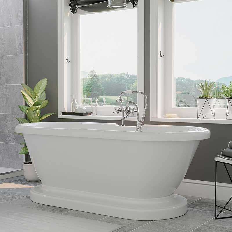 Cambridge Plumbing Acrylic Double Ended Pedestal Bathtub 60" X 30" with 7" Deck Mount Faucet Drillings