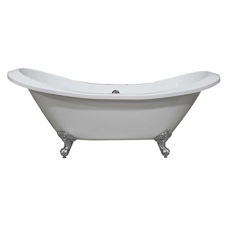 Cambridge Plumbing Extra Large Acrylic Double Slipper Clawfoot Tub, Polished Chrome Feet and Deck Mount Faucet Holes
