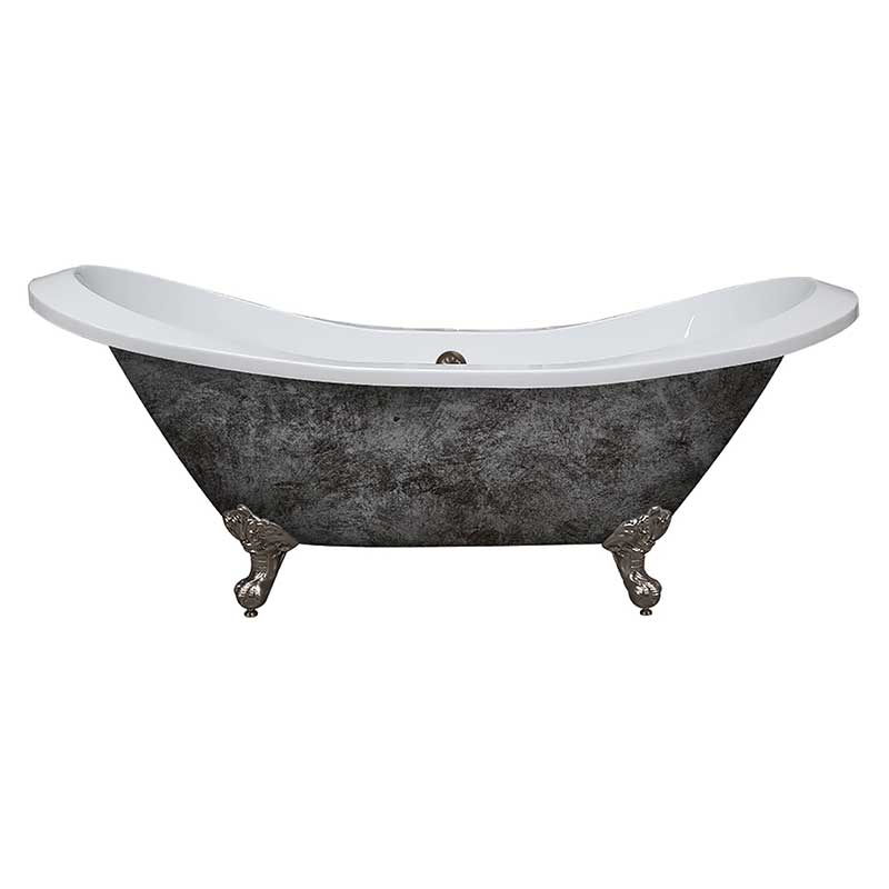 Cambridge Plumbing Scorched Platinum Extra Large Acrylic Double Slipper Clawfoot Tub, Brushed Nickel Feet and No Faucet Holes