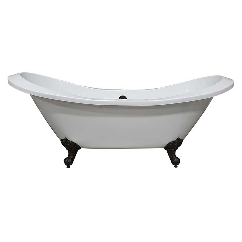 Cambridge Plumbing Extra Large Acrylic Double Slipper Clawfoot Tub, Oil Rubbe Bronze Feet and No Faucet Holes