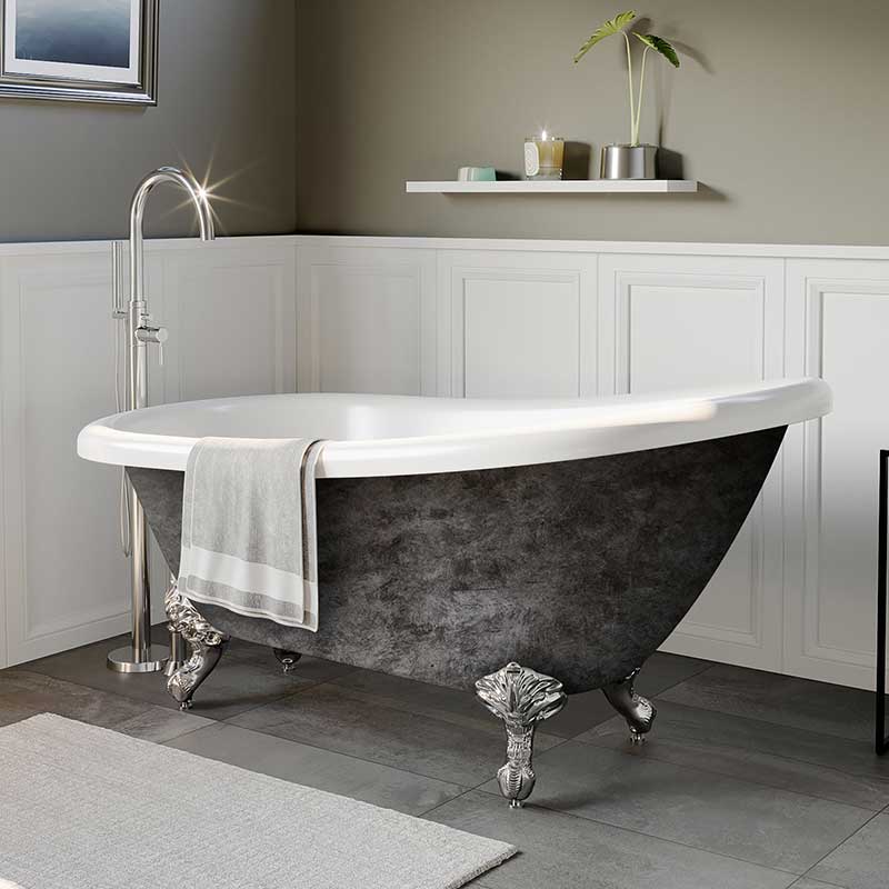 Cambridge Plumbing Scorched Platinum 61” x 28” Acrylic Slipper Bathtub with” No Faucet Holes and Polished Chrome Ball and Claw Feet
