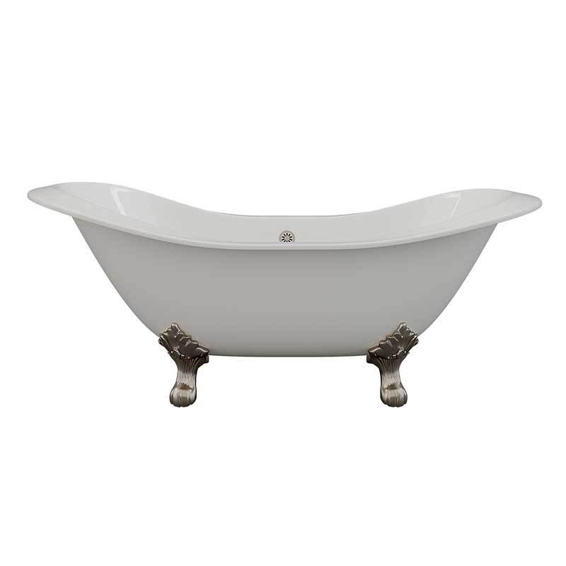 Cambridge Plumbing Cast Iron Double Ended Slipper Tub 71" X 30" with No Faucet Drillings and Brushed Nickel Feet