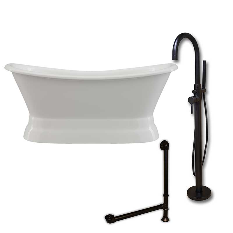 Cambridge Plumbing Cast Iron Double Ended Slipper Tub 71" X 30" with no Faucet Drillings and Complete Oil Rubbed Bronze Modern Freestanding Tub Filler with Hand Held Shower Assembly Plumbing Package