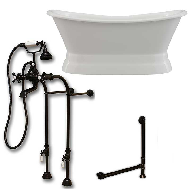 Cambridge Plumbing Cast Iron Double Ended Slipper Tub 71" X 30" with No Faucet Drillings and Complete Free Standing British Telephone Faucet and Hand Held Shower Oil Rubbed Bronze Plumbing Package