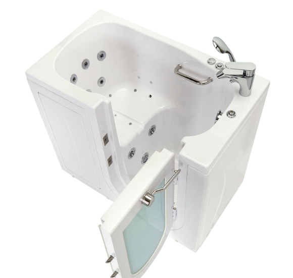 Ella Mobile 26"x45" Acrylic Hydro and Hydro (Foot Massage) Walk-In Bathtub with Left Outward Swing Door, 2 Piece Fast Fill Faucet, 2"  Drain