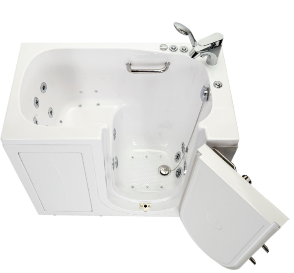 Ella Mobile 26"x45" Acrylic Hydro and Hydro (Foot Massage) Walk-In Bathtub with Left Outward Swing Door, 2 Piece Fast Fill Faucet, 2"  Drain