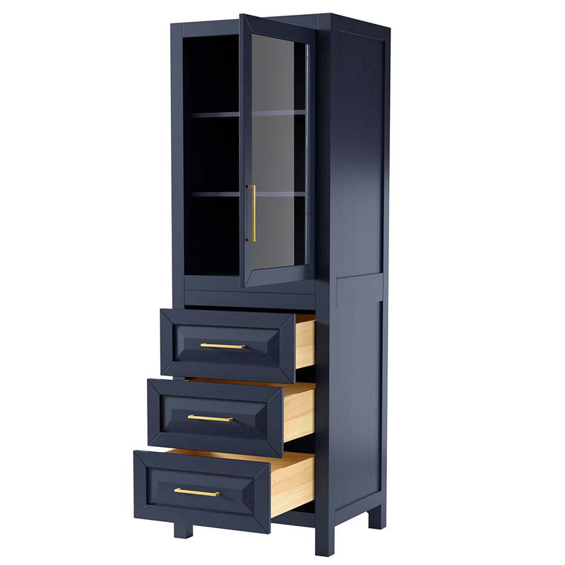 Daria Linen Tower in Dark Blue with Shelved Cabinet Storage and 3 Drawers - 2