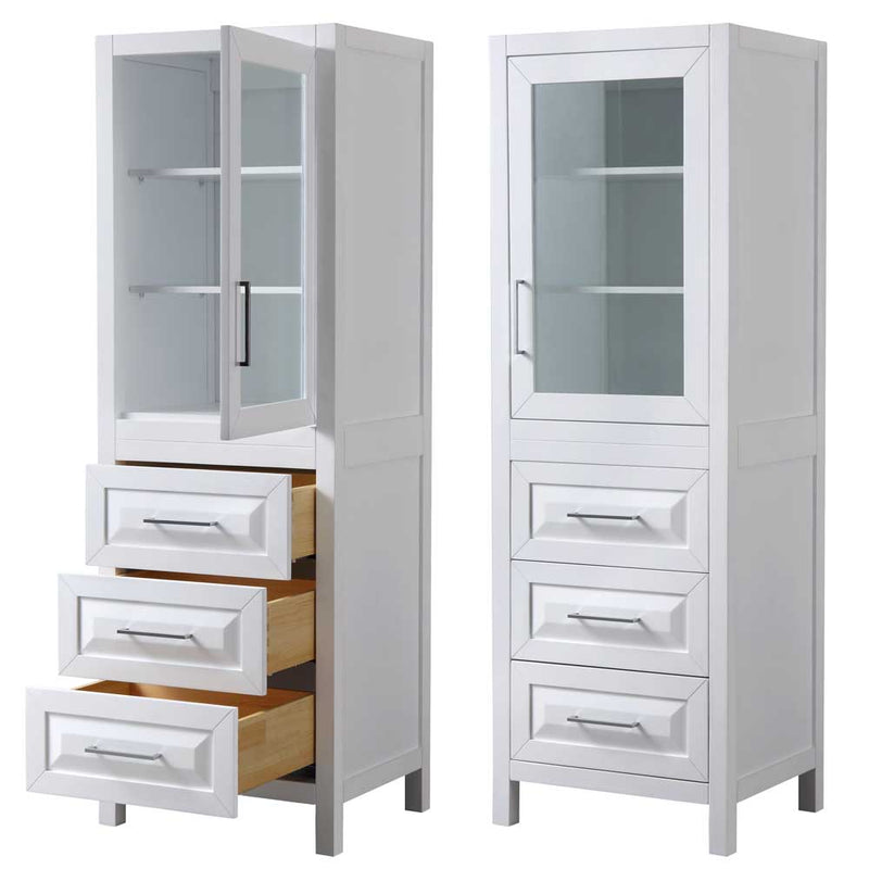 Daria Linen Tower in White with Shelved Cabinet Storage and 3 Drawers - 3
